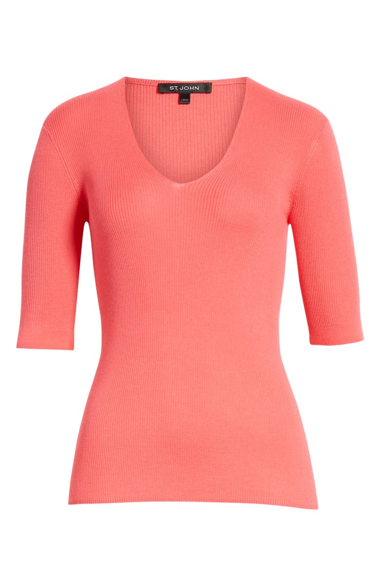St. John Collection Fine Gauge Rib Wool & Silk Sweater, Alternate, color, Watermelon