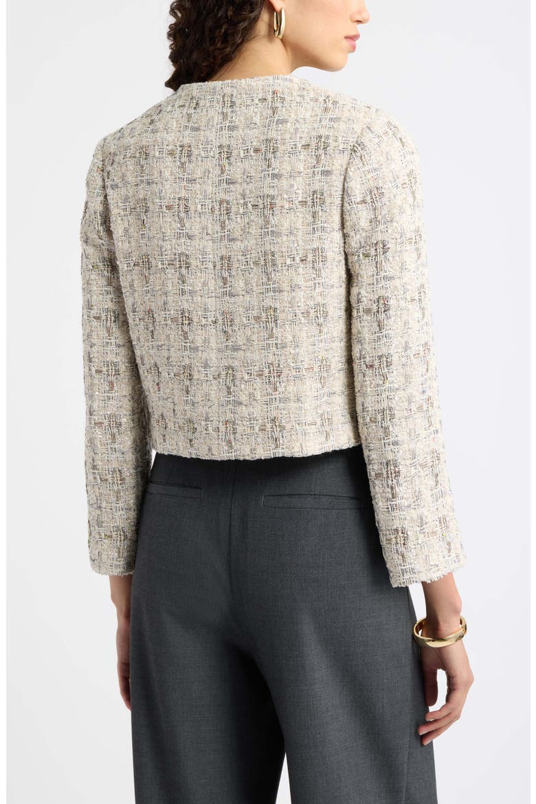 Collarless Cropped Tweed Jacket, Alternate, color, IVORY PLAID