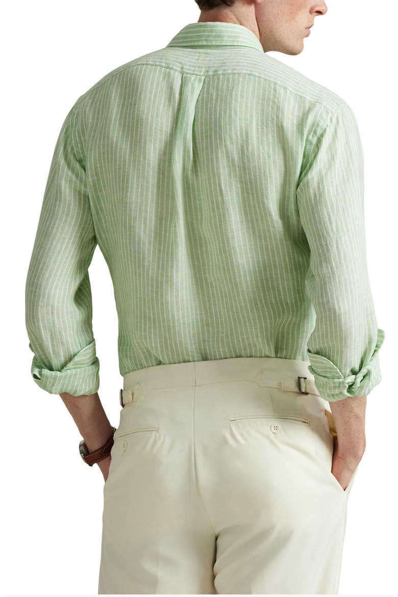 Classic Fit Stripe Linen Button-Down Shirt, Alternate, color, ESSEX GREEN WHITE