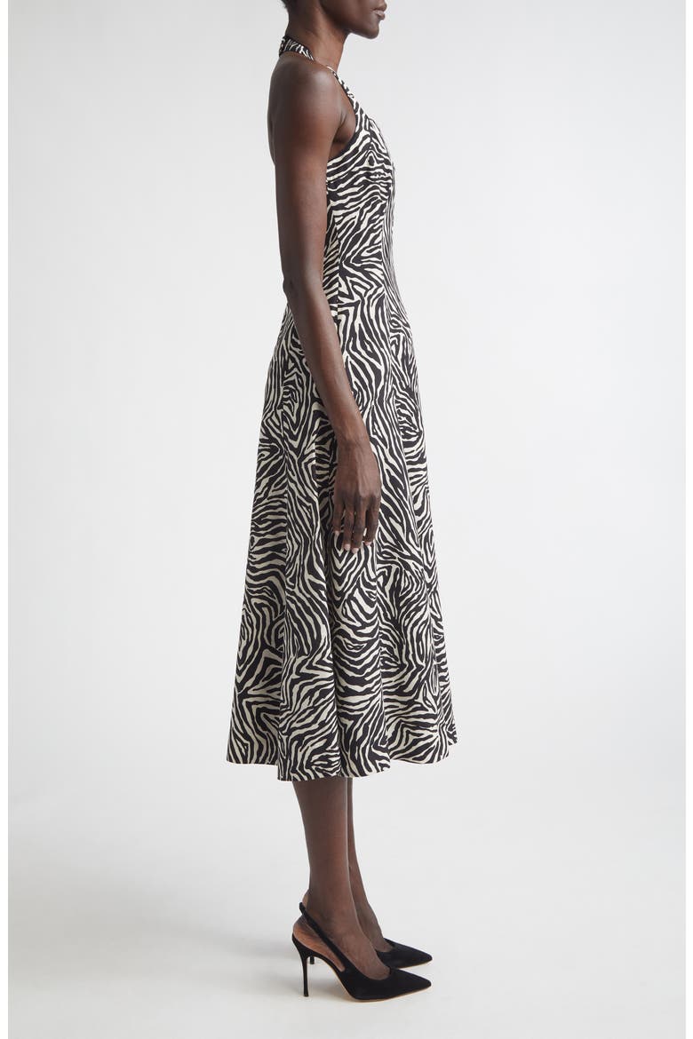 Zebra Print Halter Midi Dress, Alternate, color, BLACK/ LINEN