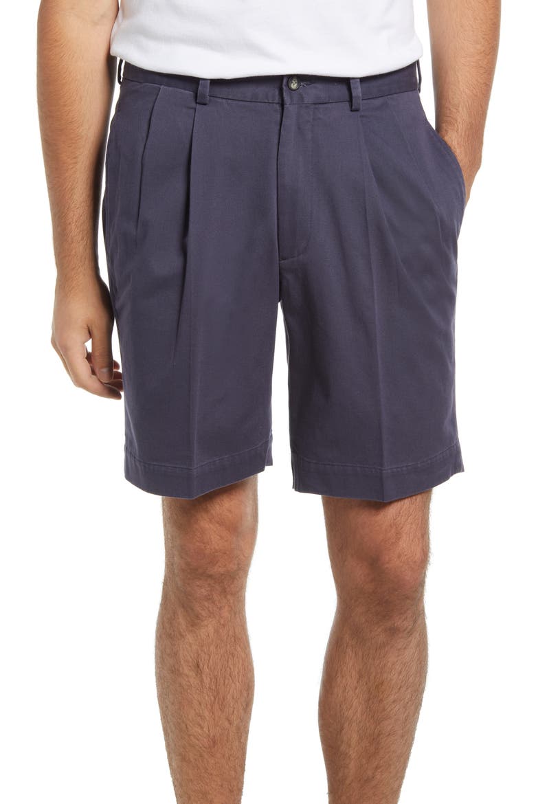 Charleston Khakis Pleated Chino Shorts, Main, color, NAVY