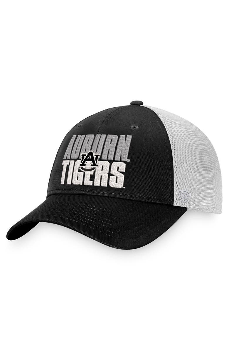 Men's Top of the World Black/White Auburn Tigers Stockpile Trucker Snapback Hat, Main, color, Black