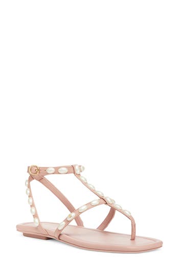 Stuart Weitzman Sandalen Aus Leder Mit Kunstperlen In Clay