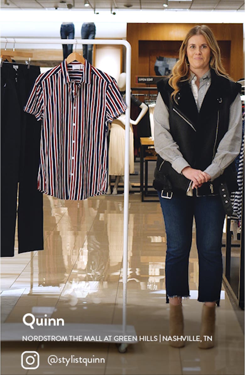 Skinny Fit Stripe Short Sleeve Button-Up Shirt, sales video thumbnail