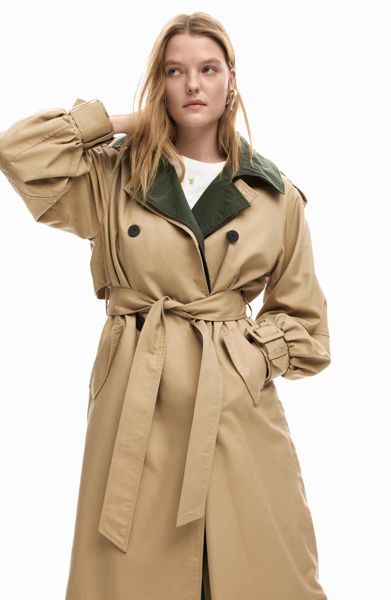 Desigual Layered Trench Coat, Alternate, color, Off White