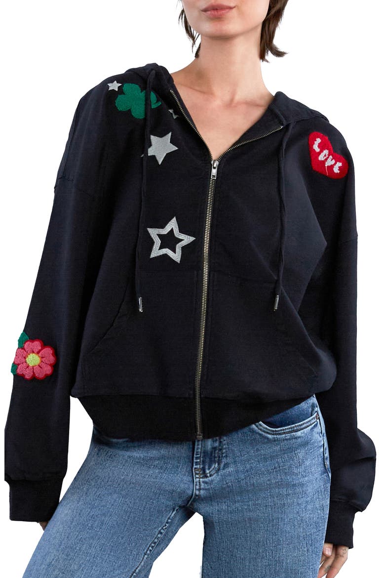 Birds of a Feather Embroidered Zip-Up Graphic Hoodie, Main, color, INK