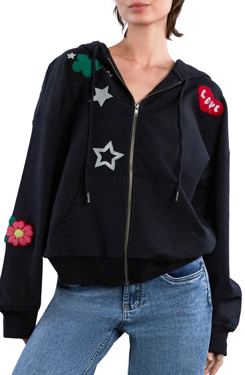 Billy T Birds of a Feather Embroidered Zip-Up Graphic Hoodie, Main, color, Ink