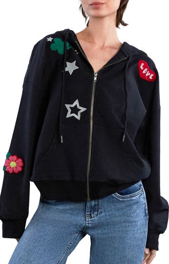 Birds of a Feather Embroidered Zip-Up Graphic Hoodie