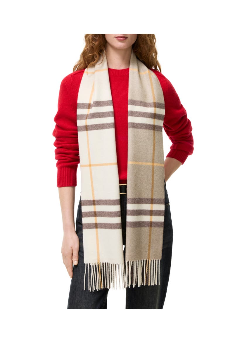 Gradient Check Cashmere Scarf, Alternate, color, Vole beige