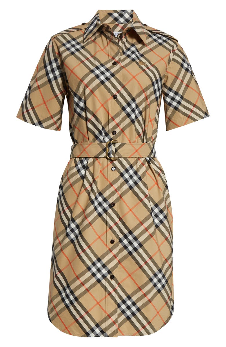 Burberry Check Cotton Belted Shirtdress, Alternate, color, Sand Ip Check