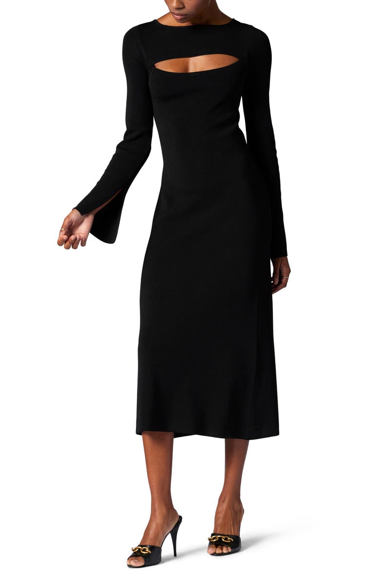 Equipment Emelienne Long Sleeve Cutout Dress, Main, color, True Black