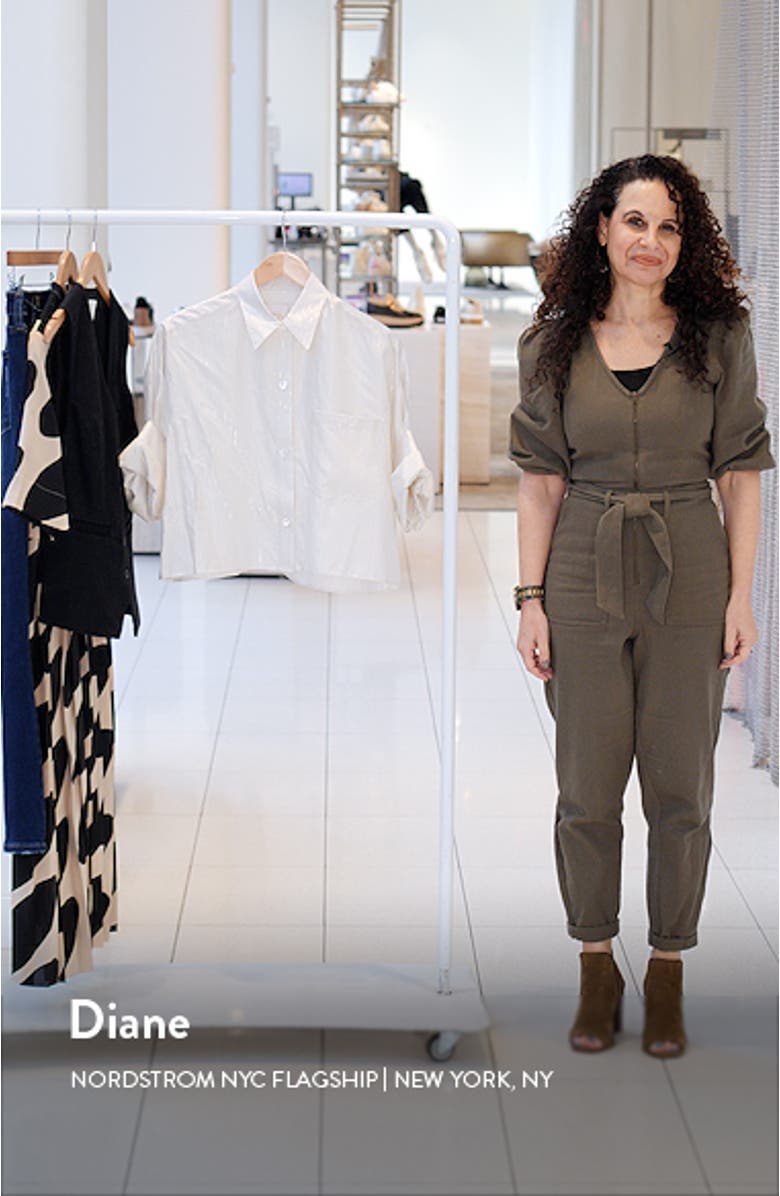 Next Ex Metallic Stripe Crop Silk Button-Up Shirt, sales video thumbnail