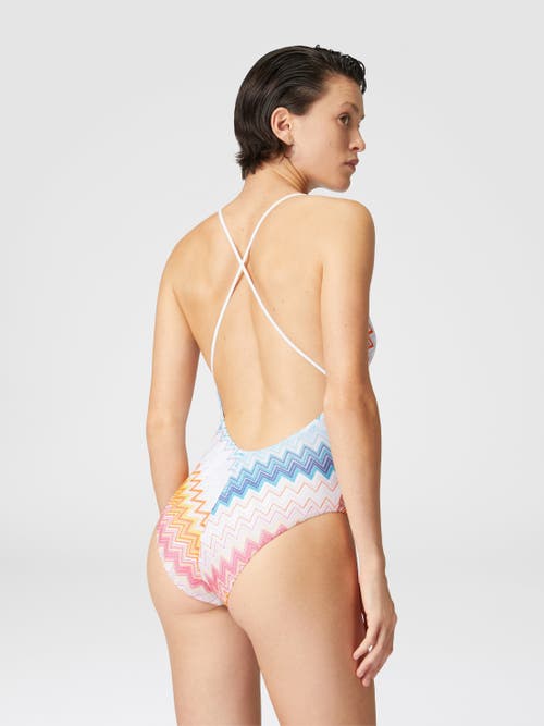 Missoni Shaded Chevron Plunge One-piece Swimsuit In White