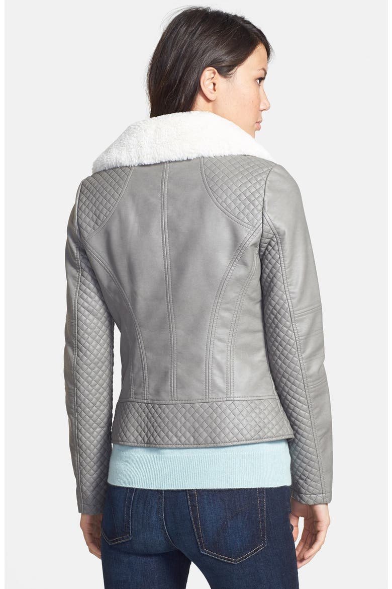 Faux Shearling Trim Faux Leather Jacket, Alternate, color, STEEL GREY