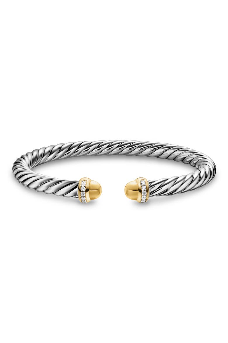 Cable Flex Bracelet in Sterling Silver with 14K Gold Domes & Diamonds, 6mm, Alternate, color, SILVER PAVE
