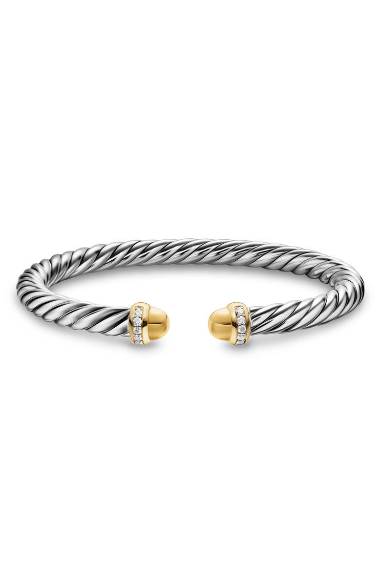David Yurman Cable Flex Bracelet in Sterling Silver with 14K Gold Domes & Diamonds, 6mm, Alternate, color, Silver Pave
