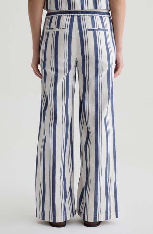 Ag Carolyn Stripe Wide Leg Cotton & Linen Drawstring Pants In Blue