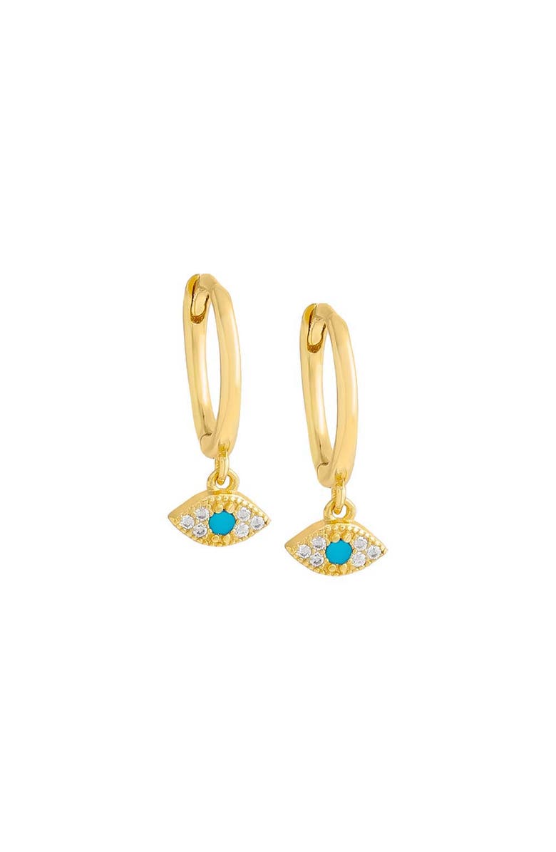 BY ADINA EDEN Turquoise CZ Evil Eye Huggie Earring, Main, color, Turquoise