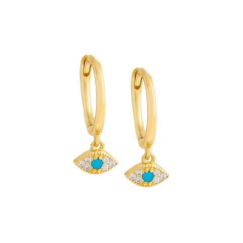 Turquoise CZ Evil Eye Huggie Earring