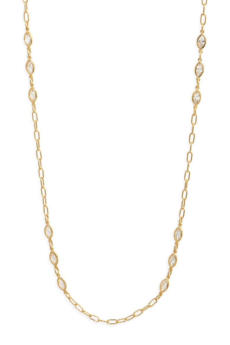 Bezel Cubic Zirconia Station Long Necklace, Main, color, CLEAR- GOLD