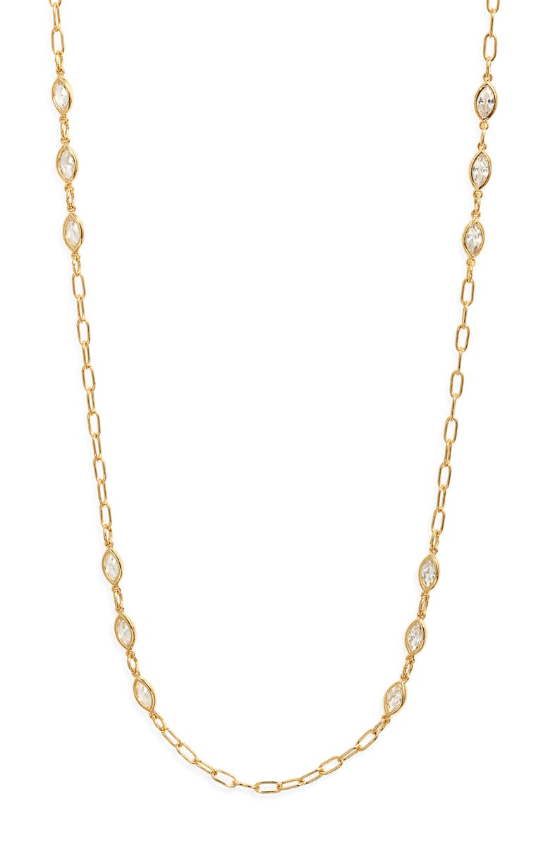 Nordstrom Bezel Cubic Zirconia Station Long Necklace, Main, color, Clear- Gold