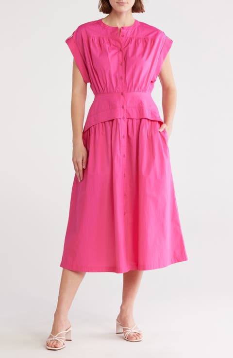 Cuff Button Front Dress