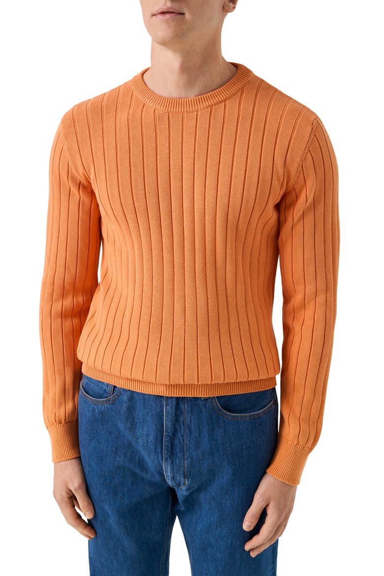 Rib Knit Cotton Crewneck Sweater, Main, color, MEDIUM ORANGE