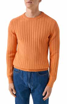 Rib Knit Cotton Crewneck Sweater