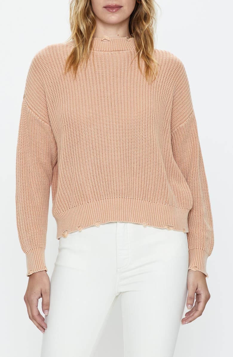 Pistola Eva Distressed Cotton Shaker Stitch Crewneck Sweater, Main, color, 