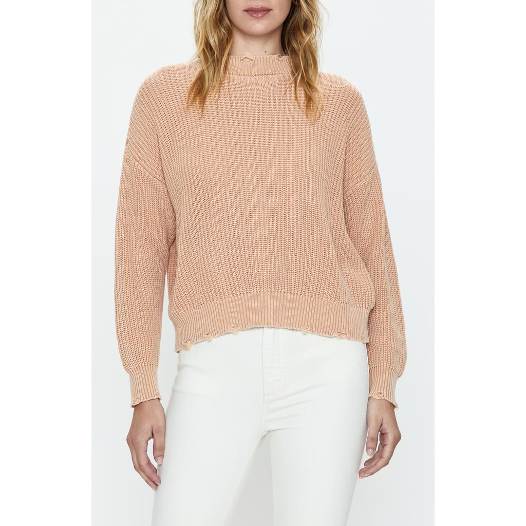 Pistola Eva Distressed Cotton Shaker Stitch Crewneck Sweater In Sandwashed Tan
