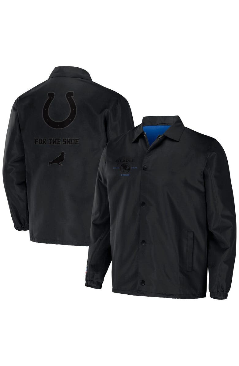 STAPLE Men's NFL x Staple Black Indianapolis Colts Coaches Full-Snap Jacket, Alternate, color,