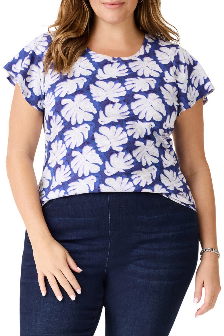 Shadow Palm Flutter Sleeve T-Shirt, Main, color, BLUE MULTI