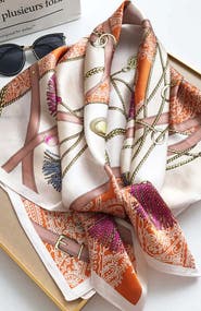 SILKSILKY Pure Mulberry Silk Printed Square Shawl Scarf