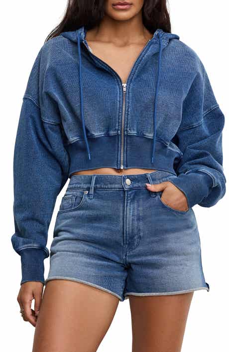 Good American Jeanius Crop French Terry Zip Hoodie