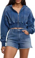 Good American Jeanius Crop French Terry Zip Hoodie