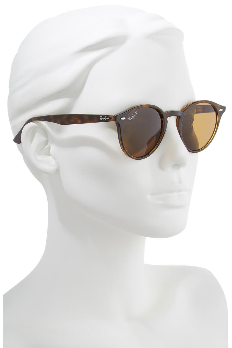 49mm Polarized Round Sunglasses, Alternate, color, DARK HAVANA SOLID