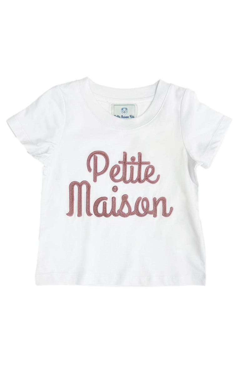 Petite Maison Pink Logo Pima Cotton T-Shirt, Main, color, White with Pink