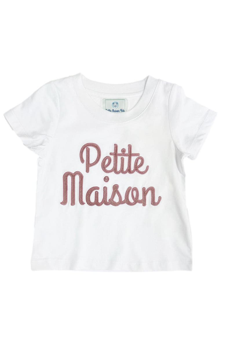 Petite Maison Kids Petite Maison Pink Logo Pima Cotton T-Shirt, Main, color, White With Pink