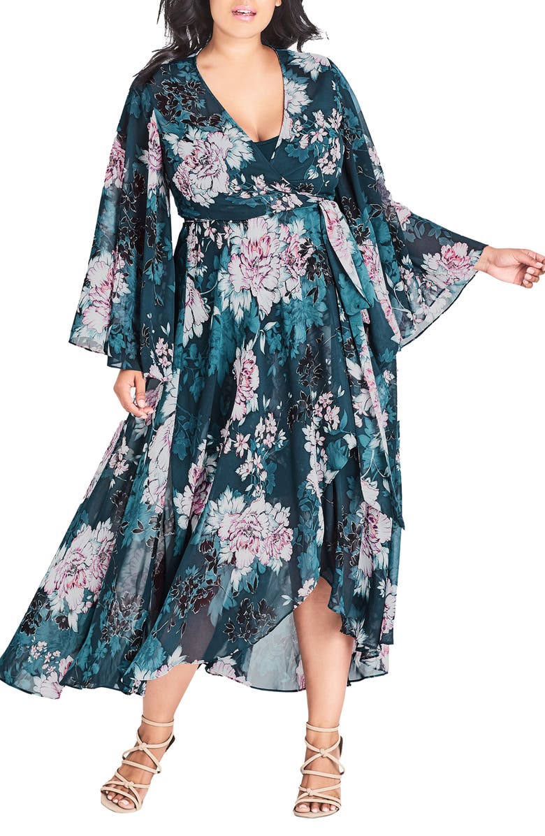City Chic Jade Blossom Wrap Maxi Dress, Main, color,
