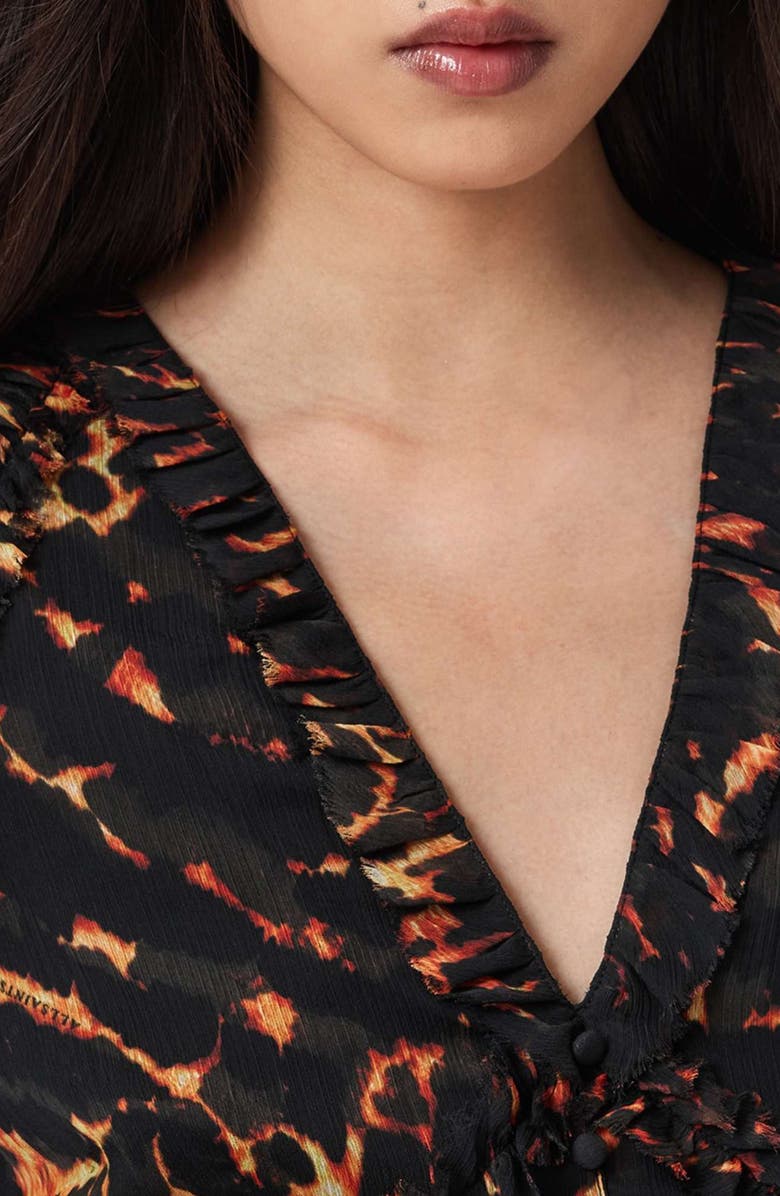 AllSaints Silvie Print Ruffle Top, Alternate, color, Pardus Flame Brown