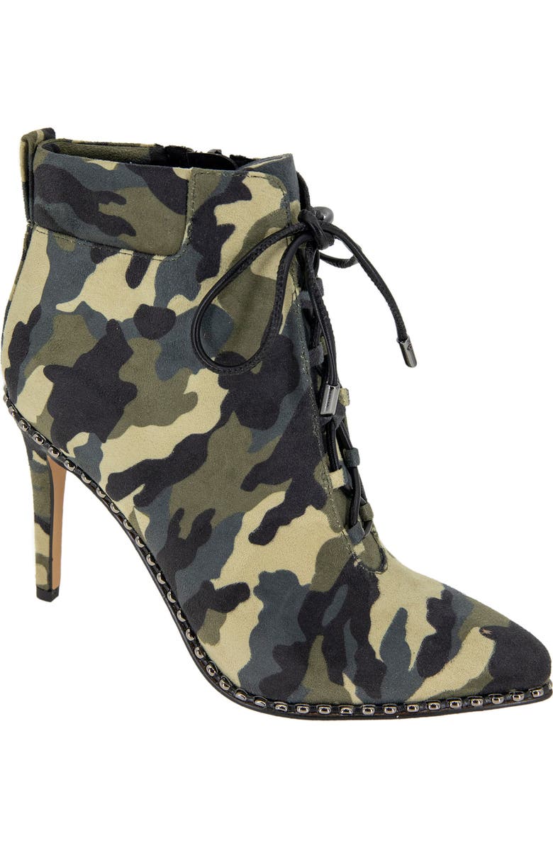 BCBGeneration Hinna Pointy Toe Lace-Up Bootie, Main, color, Camo Microsuede