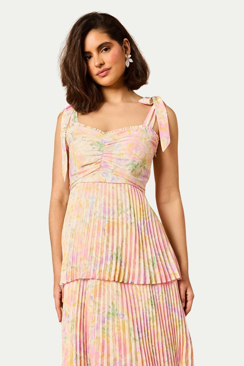 Pleated Tie Shoulder Midi Dress, Alternate, color, Multi