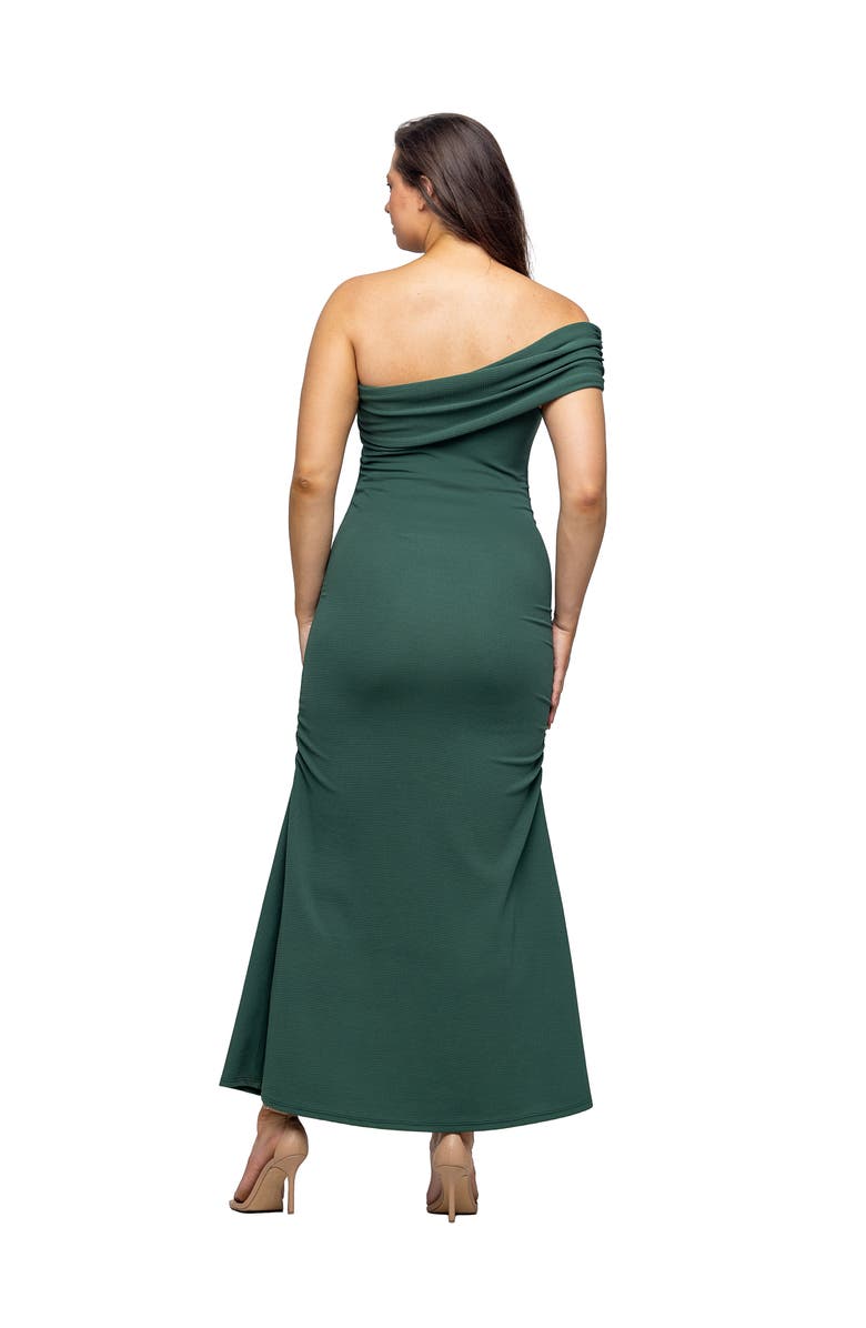 24seven Comfort Apparel Formal One Shoulder Rouched Mermaid Maxi Dress, Alternate, color, Hunter