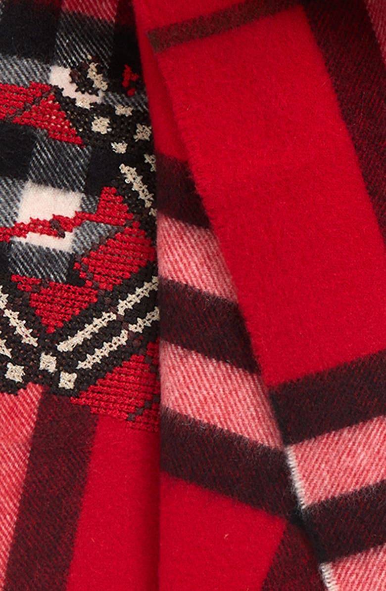 Burberry Wide Cross Stitch EKD Check Cashmere Scarf, Alternate, color, Post Red