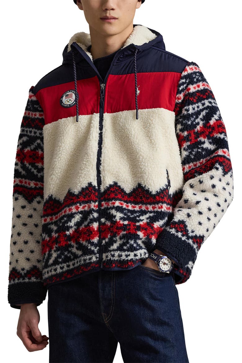Team USA Hybrid Fleece Zip Hoodie, Main, color, REFINED NAVY MULTI
