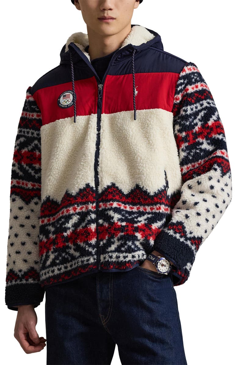 Polo Ralph Lauren Team USA Hybrid Fleece Zip Hoodie, Main, color, Refined Navy Multi