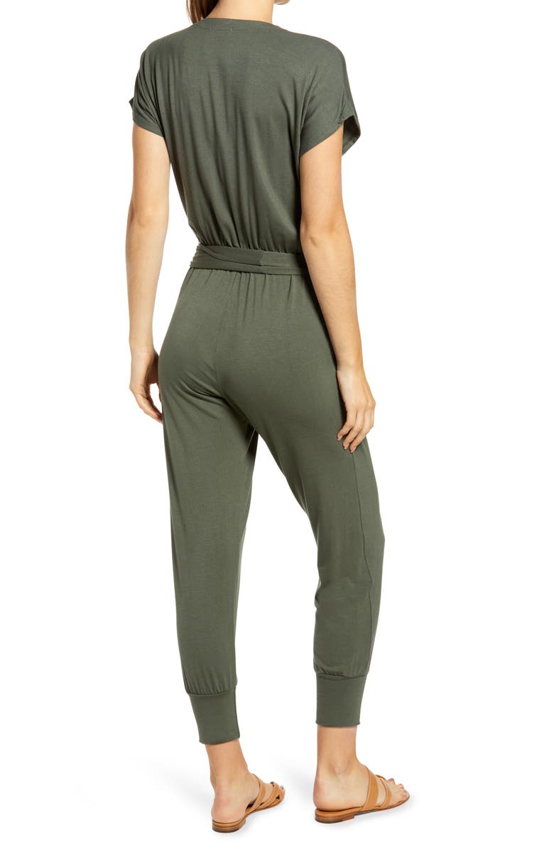 Loveappella Button Front Tie Jumpsuit, Alternate, color, 