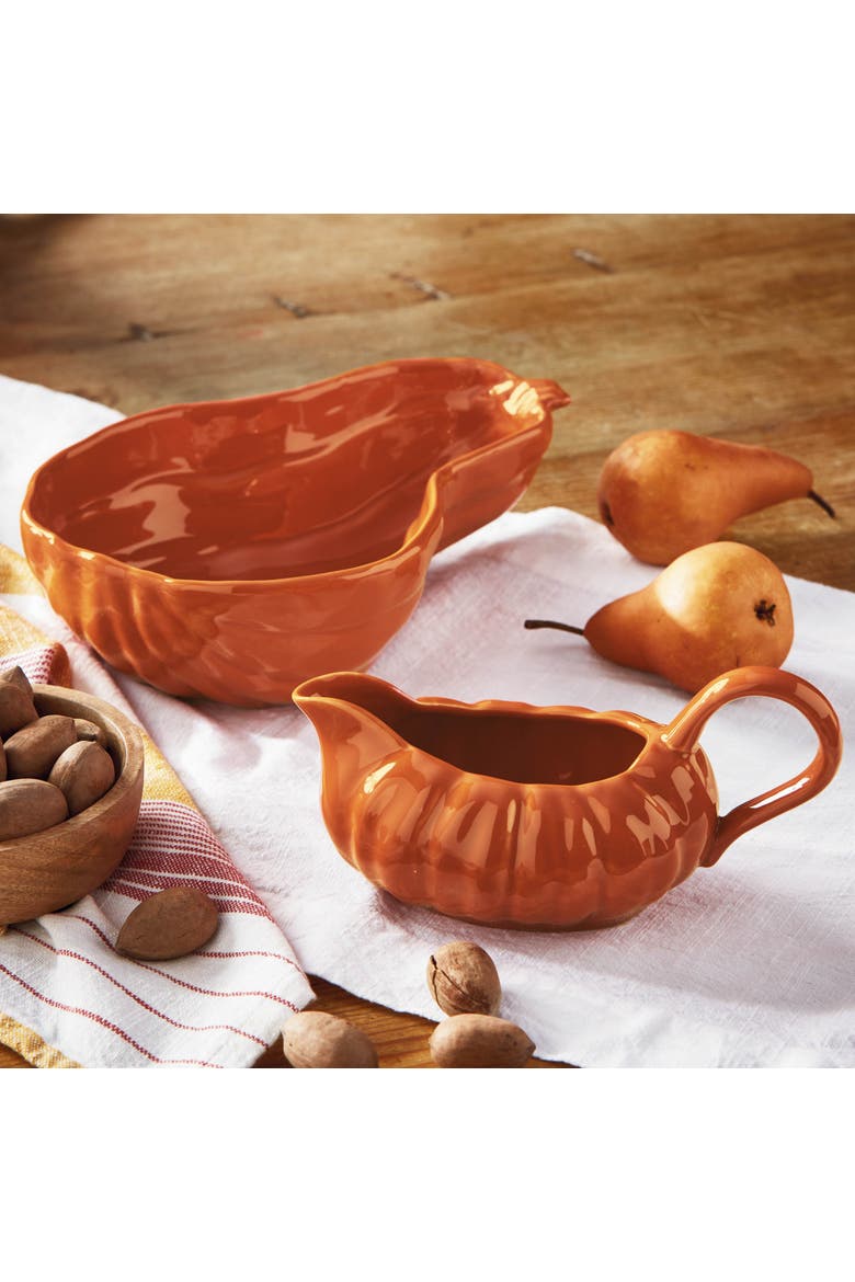 Ceramic Gourd Bowl 50oz Serving Bowl for Thanksgiving Orange, Alternate, color, Orange