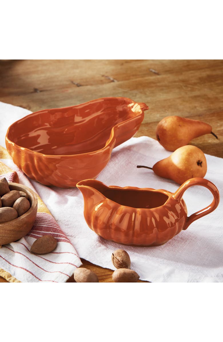 tag Ceramic Gourd Bowl 50oz Serving Bowl for Thanksgiving Orange, Alternate, color, Orange