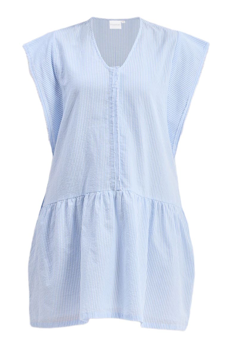 Oversized V neck Short Dress with Frayed Sleeves, Alternate, color, Blue